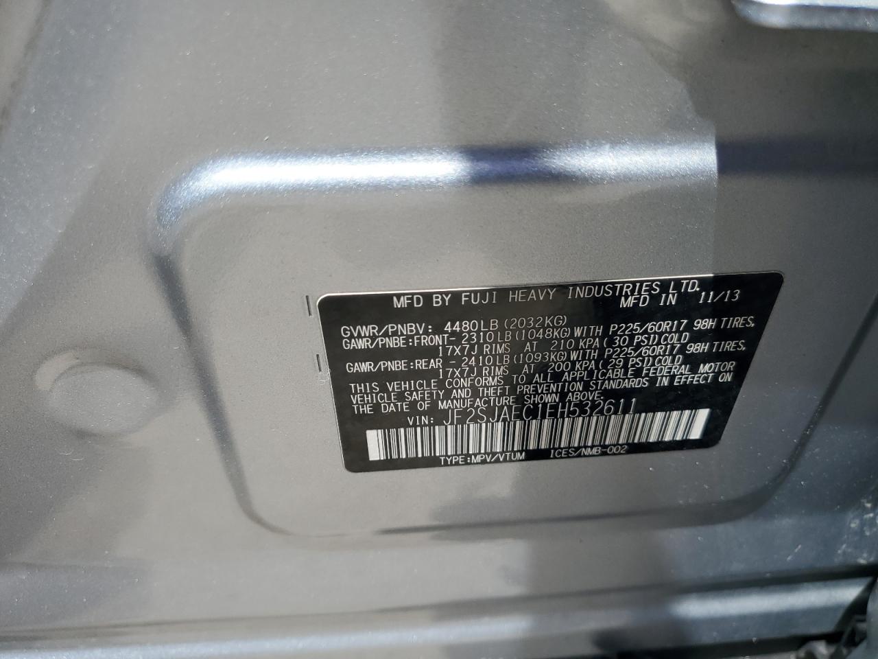 2014 Subaru Forester 2.5I Premium VIN: JF2SJAEC1EH532611 Lot: 67022764