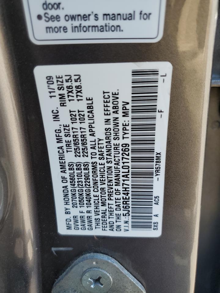 2010 Honda Cr-V Exl VIN: 5J6RE4H71AL017269 Lot: 62701774