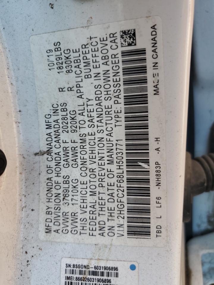 2020 Honda Civic Lx VIN: 2HGFC2F68LH503771 Lot: 69883484