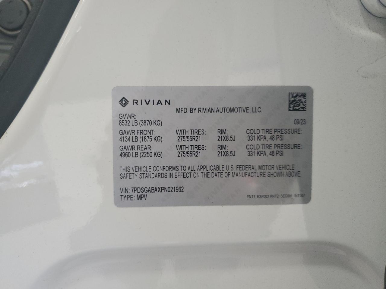 2023 Rivian R1S Adventure VIN: 7PDSGABAXPN021962 Lot: 66184454