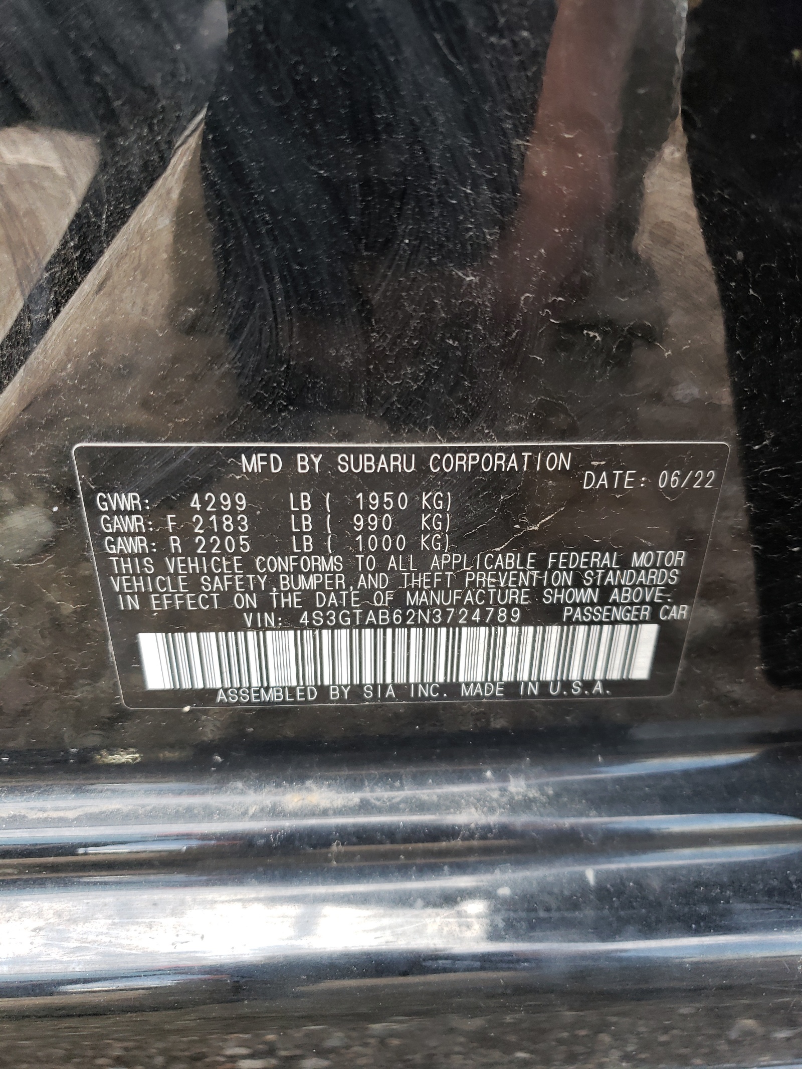 4S3GTAB62N3724789 2022 Subaru Impreza