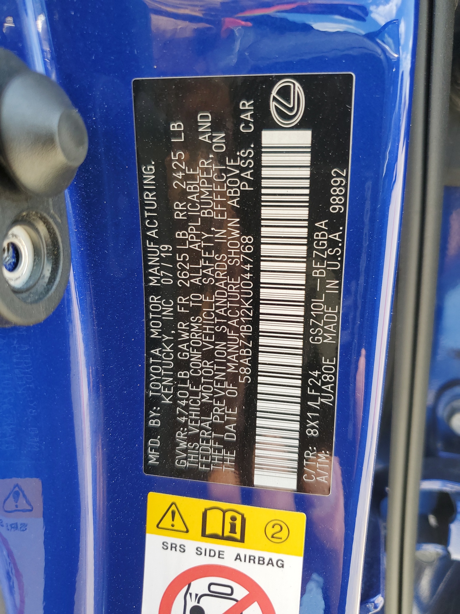 58ABZ1B12KU044768 2019 Lexus Es 350