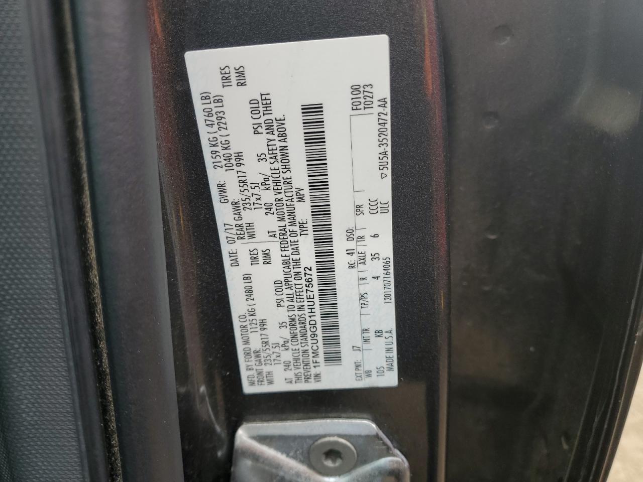 1FMCU9GD1HUE75672 2017 Ford Escape Se