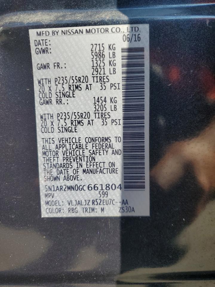 2016 Nissan Pathfinder S VIN: 5N1AR2MN0GC661804 Lot: 66033334