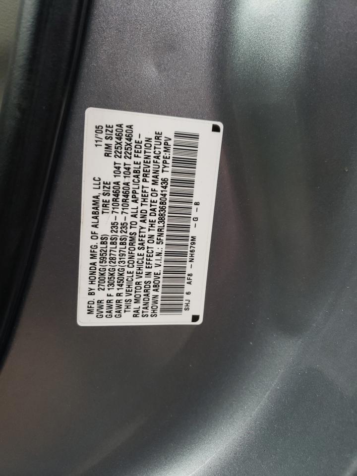 5FNRL38836B041436 2006 Honda Odyssey Touring