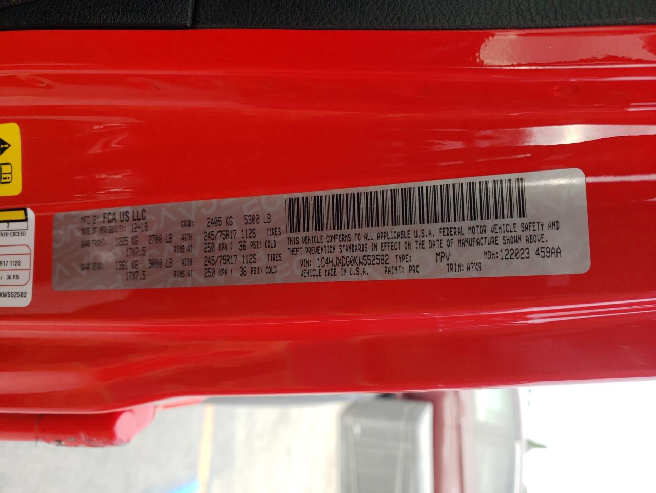 2019 Jeep Wrangler Unlimited Sport VIN: 1C4HJXDG0KW552582 Lot: 67930504