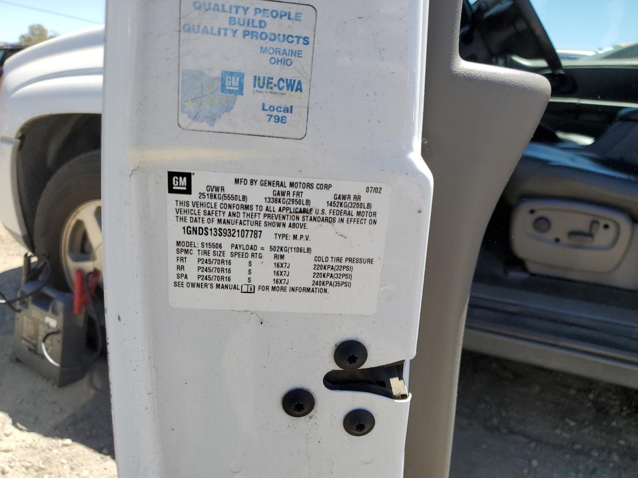 2003 Chevrolet Trailblazer VIN: 1GNDS13S932107787 Lot: 67414004