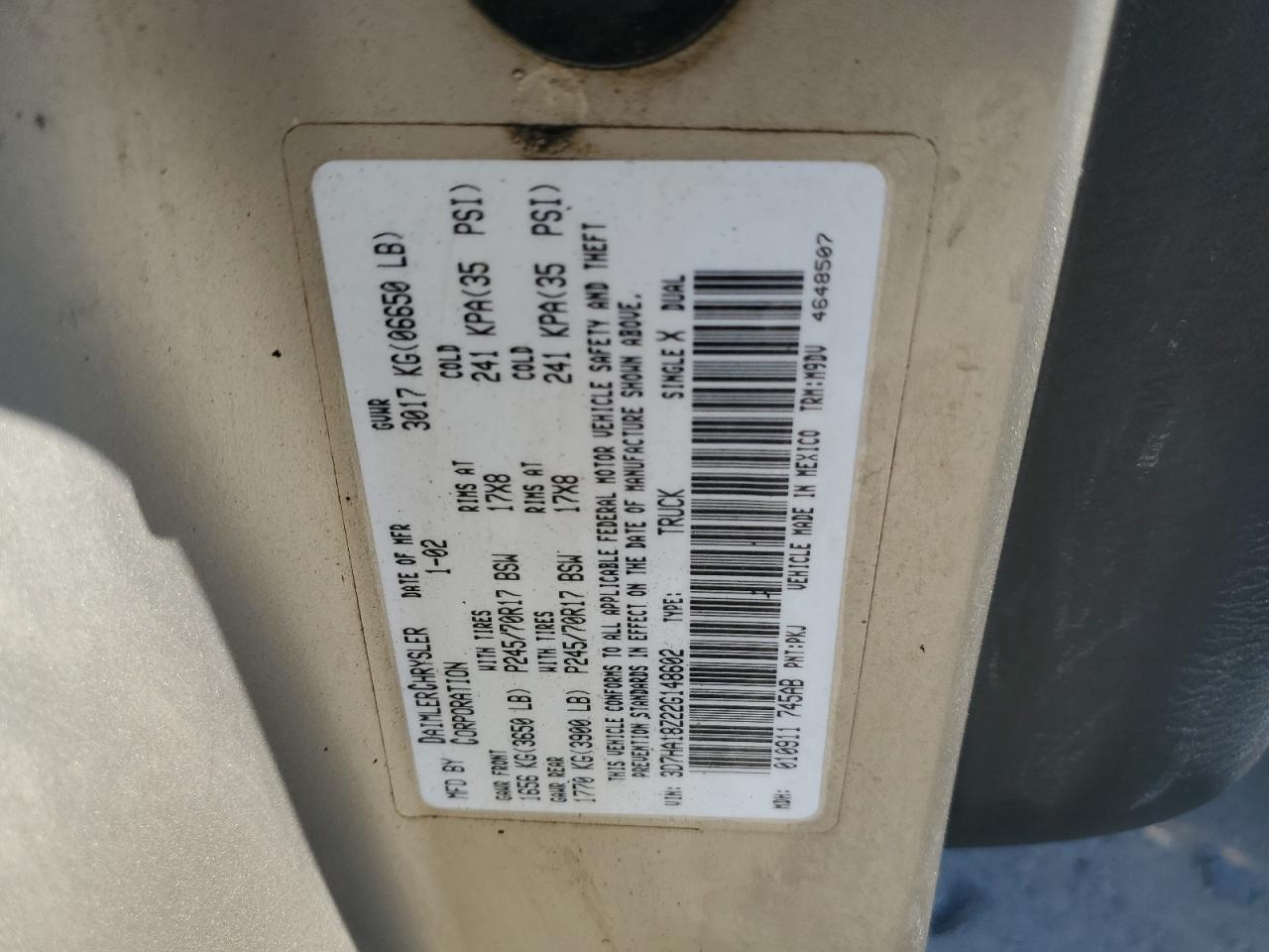 2002 Dodge Ram 1500 VIN: 3D7HA18Z22G148602 Lot: 68079344