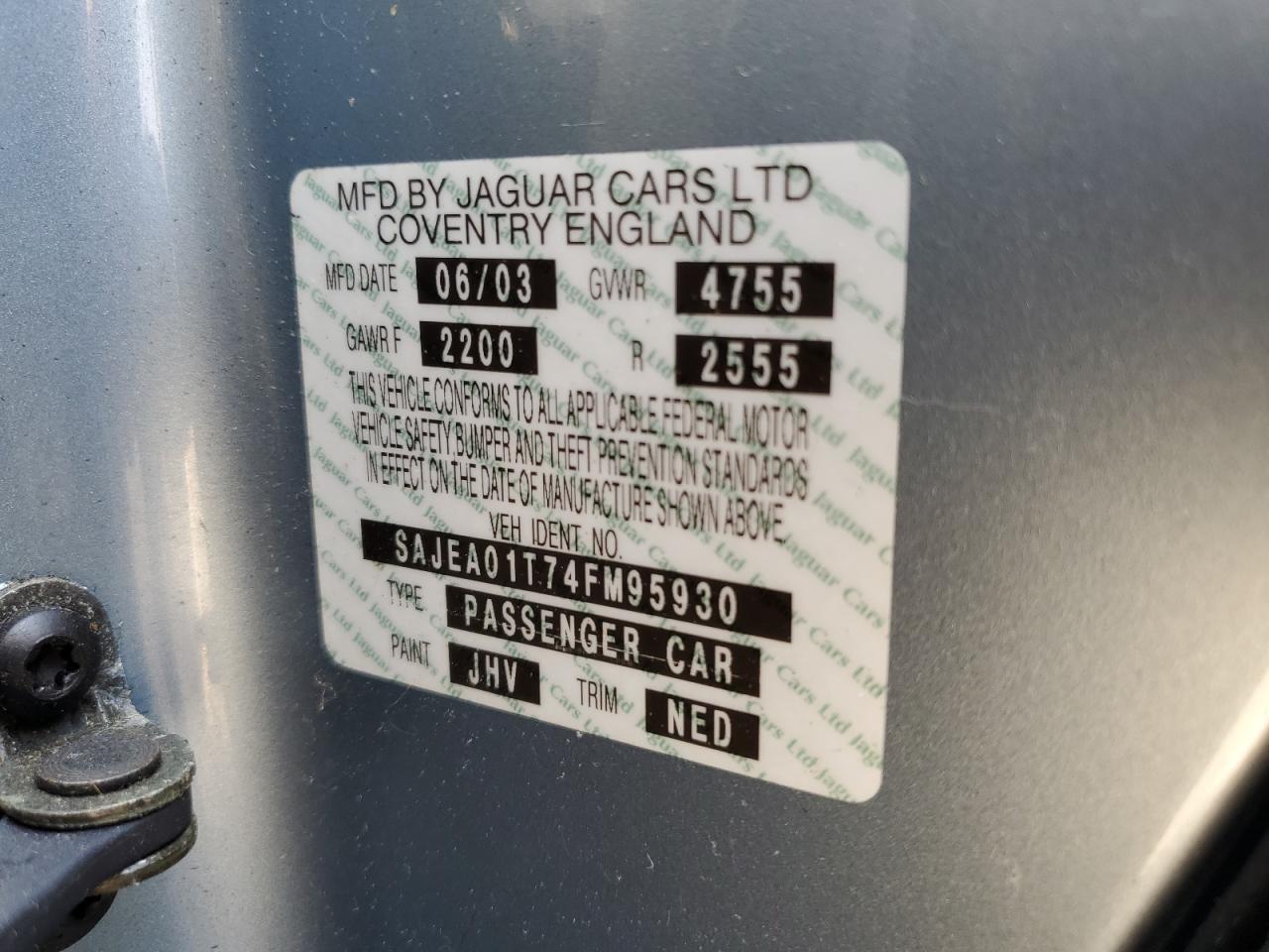 2004 Jaguar S-Type VIN: SAJEA01T74FM95930 Lot: 66201574