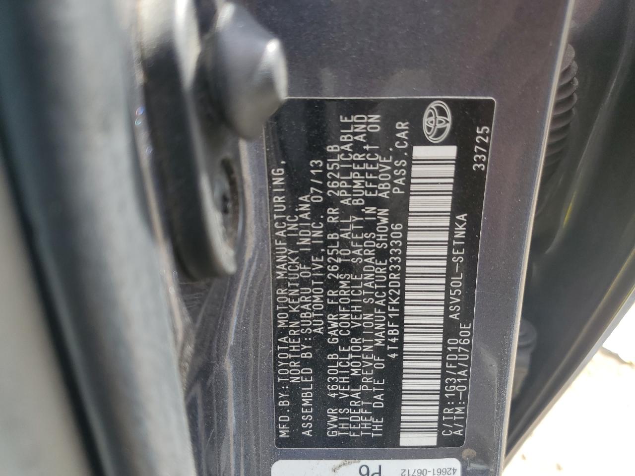 4T4BF1FK2DR333306 2013 Toyota Camry L