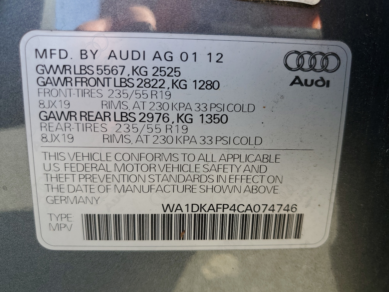 WA1DKAFP4CA074746 2012 Audi Q5 Premium Plus