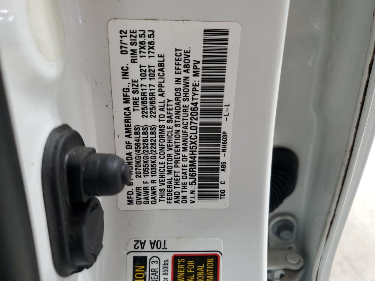 2012 Honda Cr-V Ex VIN: 5J6RM4H5XCL072064 Lot: 65510264