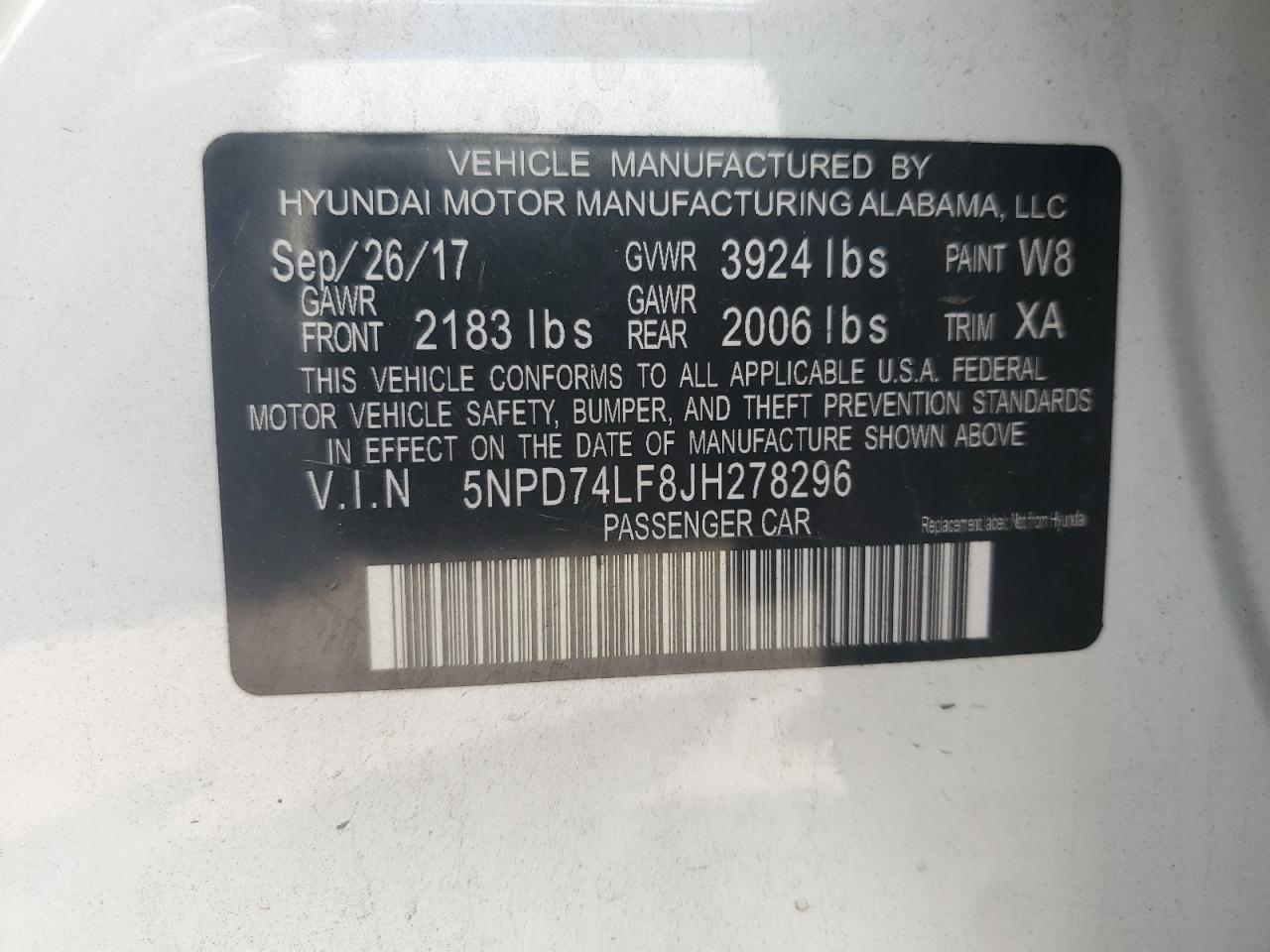 5NPD74LF8JH278296 2018 HYUNDAI ELANTRA - Image 12