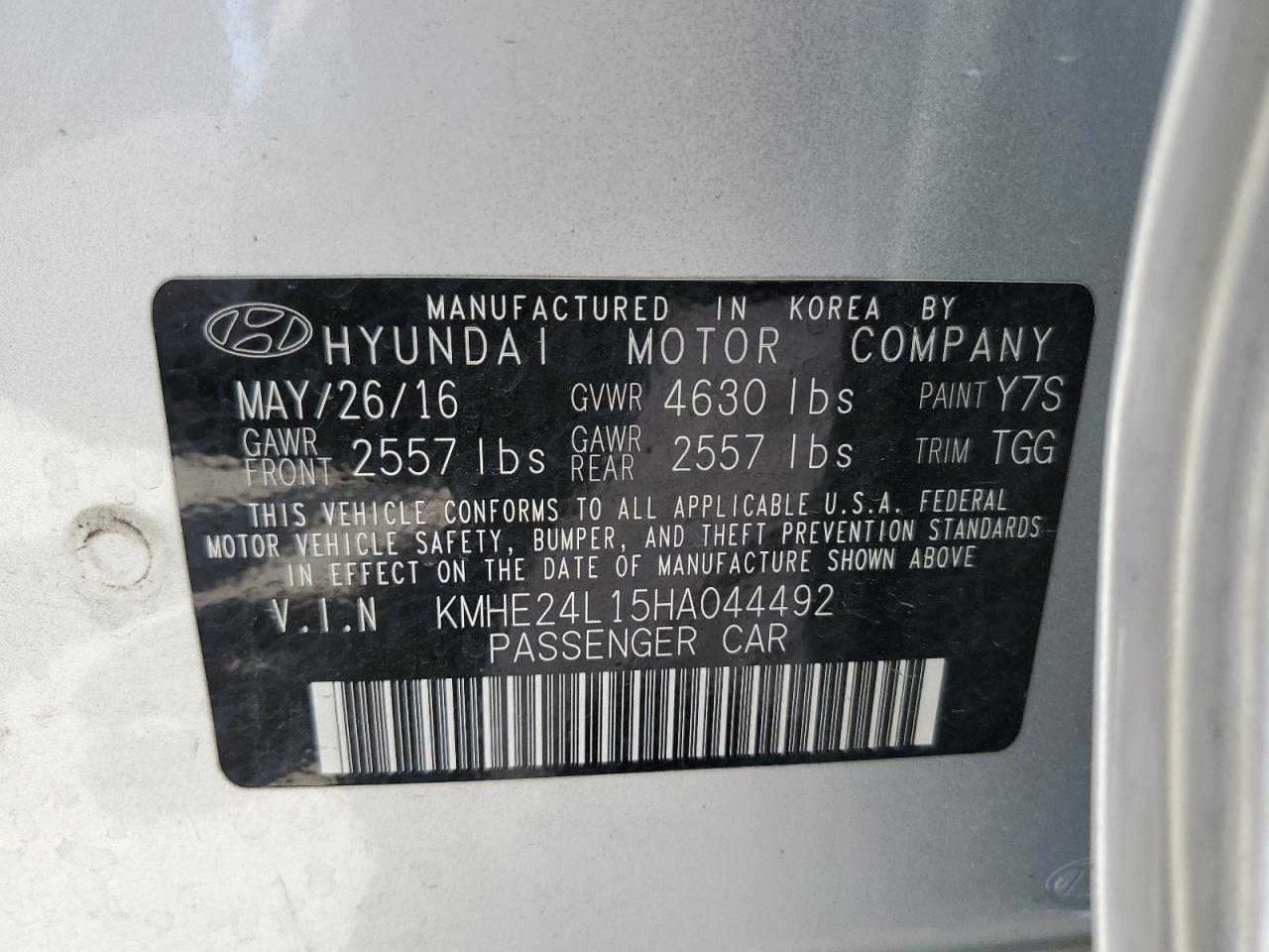 2017 Hyundai Sonata Hybrid VIN: KMHE24L15HA044492 Lot: 65643794