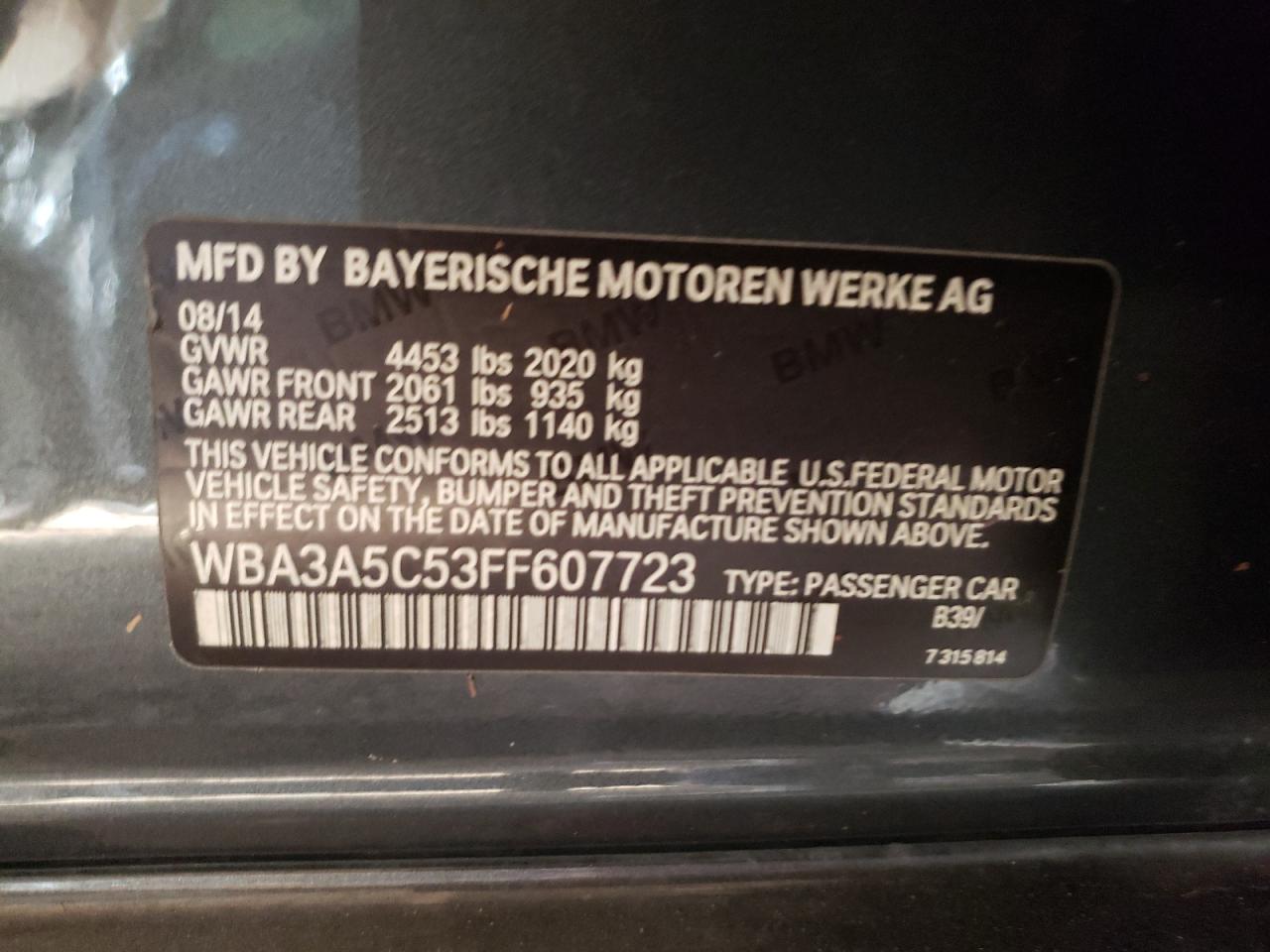 2015 BMW 328 I VIN: WBA3A5C53FF607723 Lot: 65806874