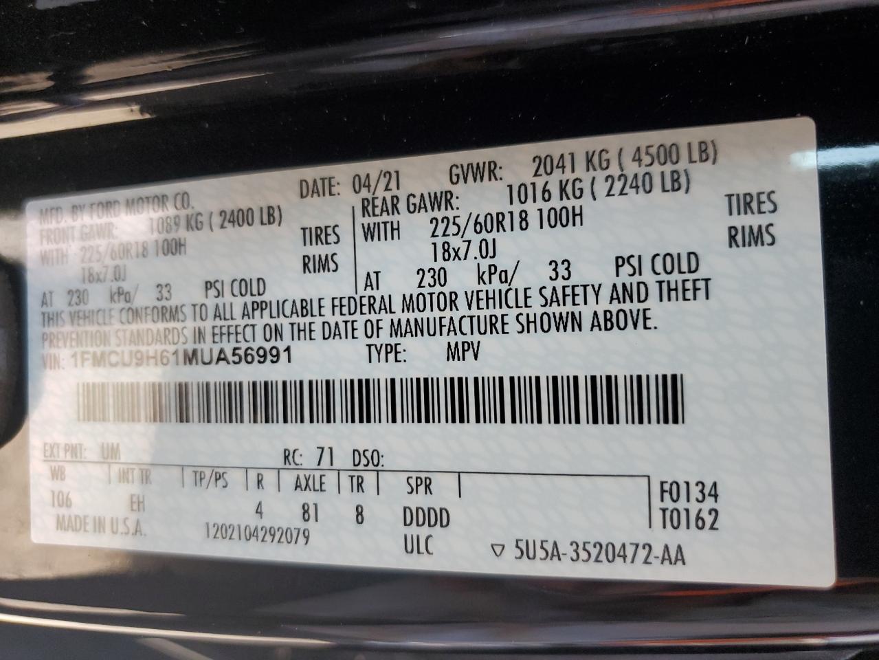 1FMCU9H61MUA56991 2021 FORD ESCAPE - Image 13