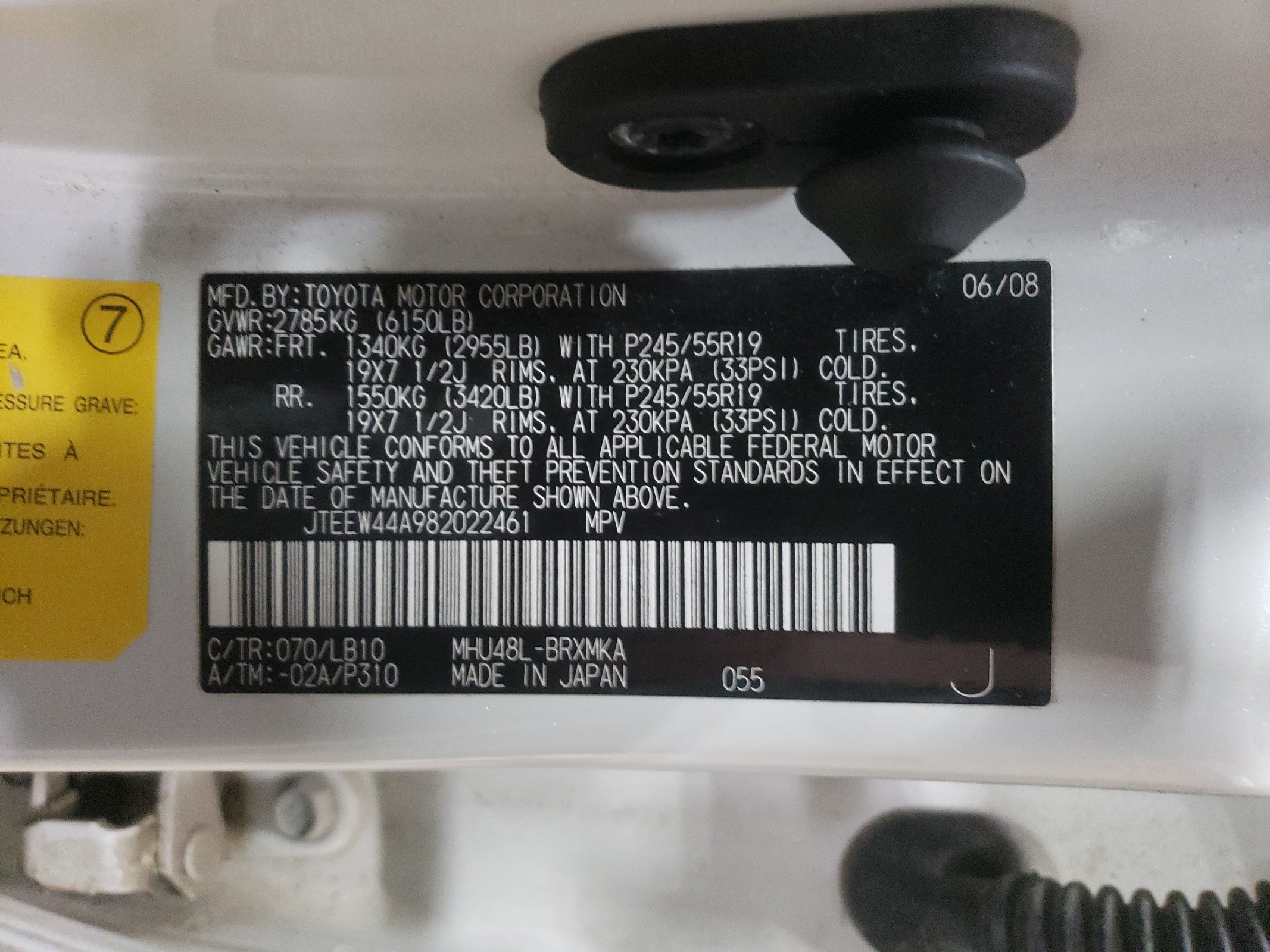 JTEEW44A982022461 2008 Toyota Highlander Hybrid Limited