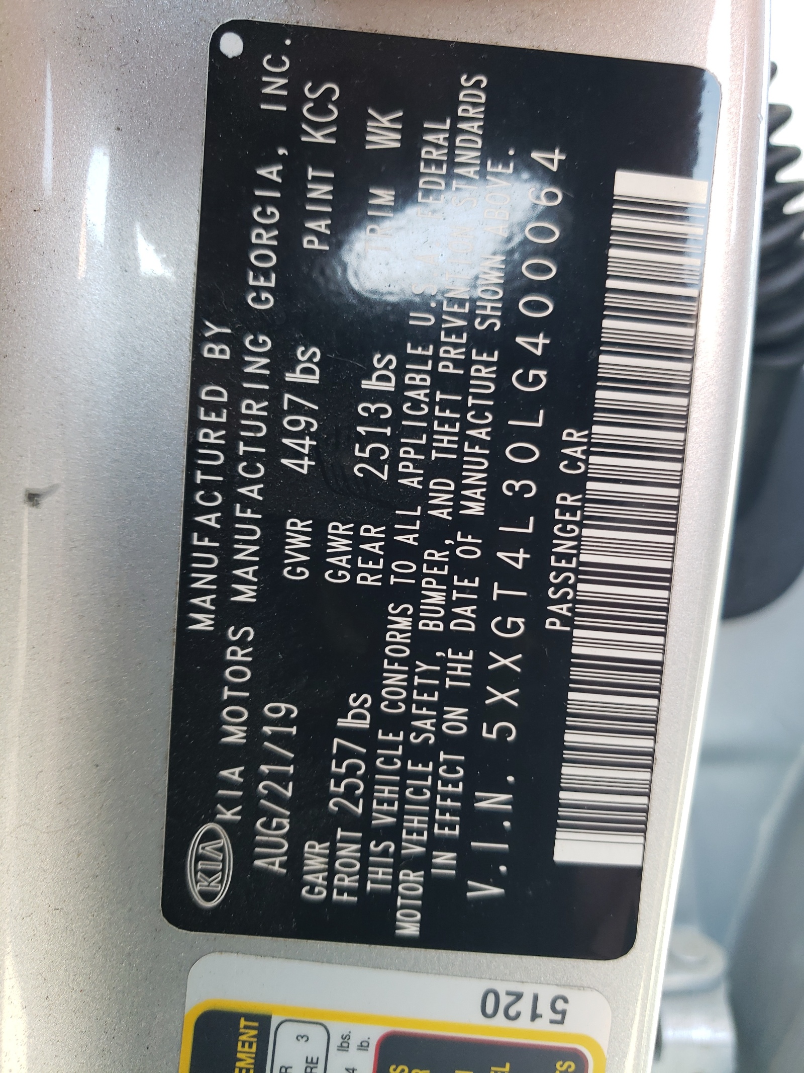 5XXGT4L30LG400064 2020 Kia Optima Lx