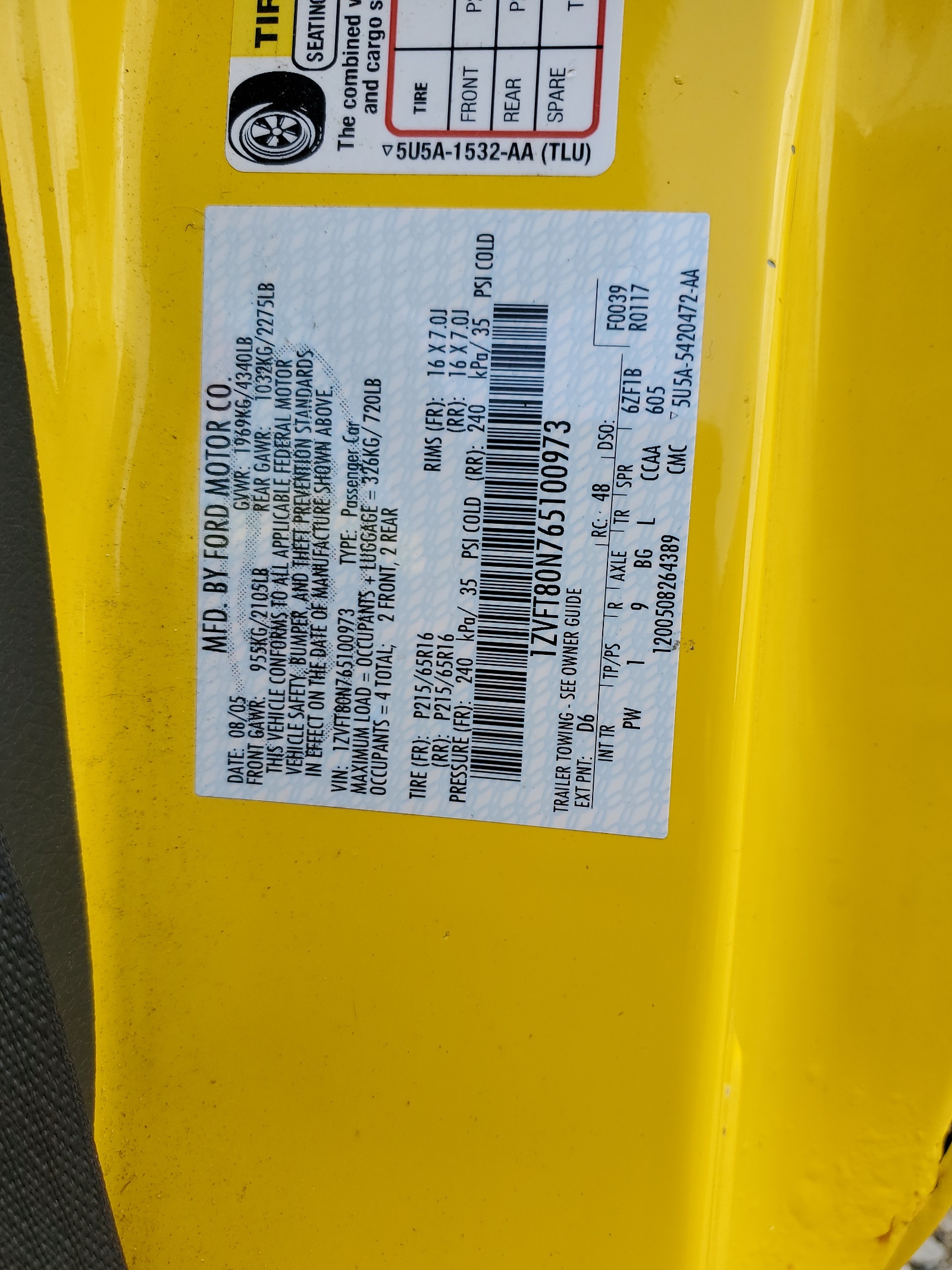 1ZVFT80N765100973 2006 Ford Mustang