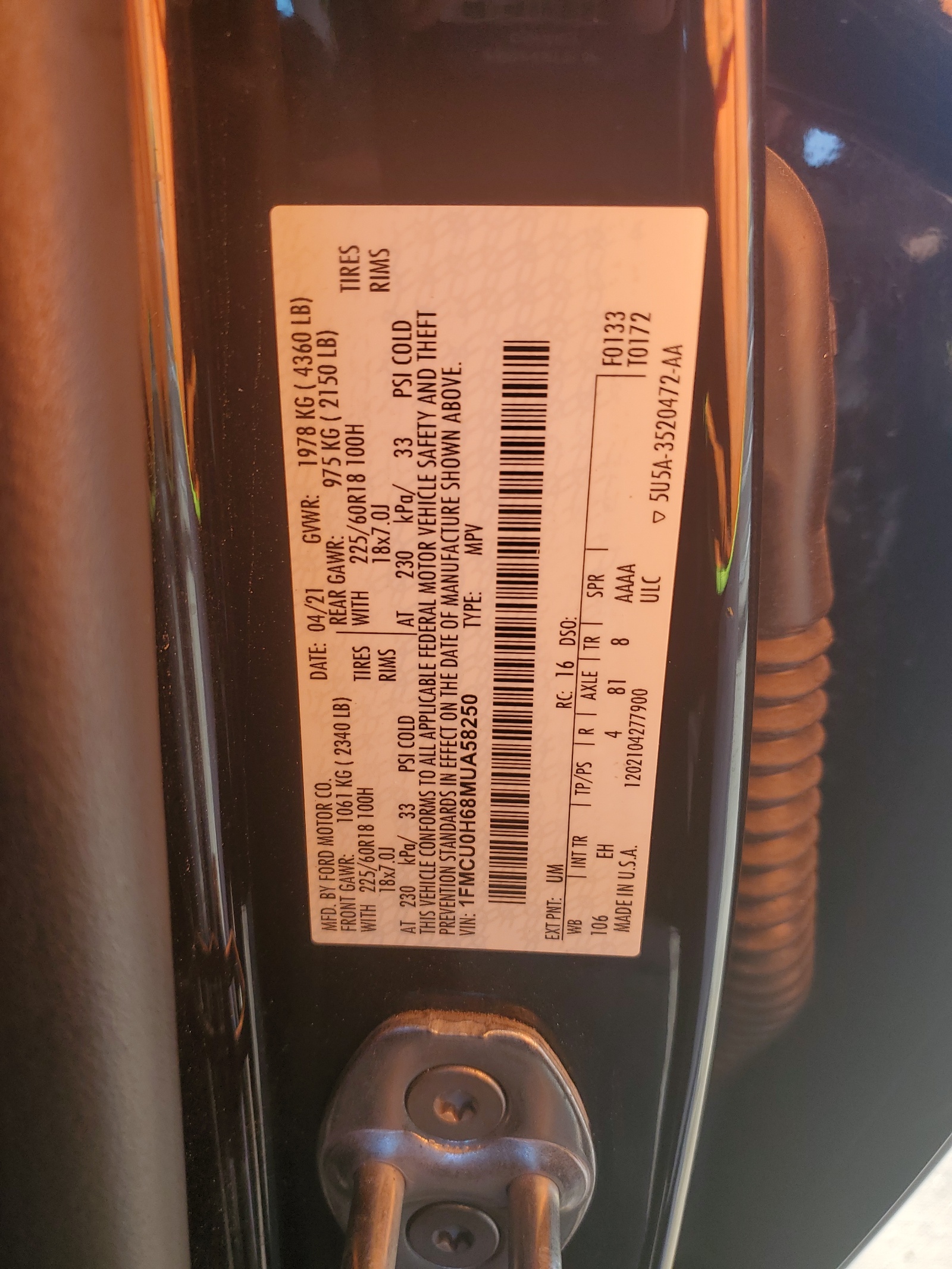 1FMCU0H68MUA58250 2021 Ford Escape Sel