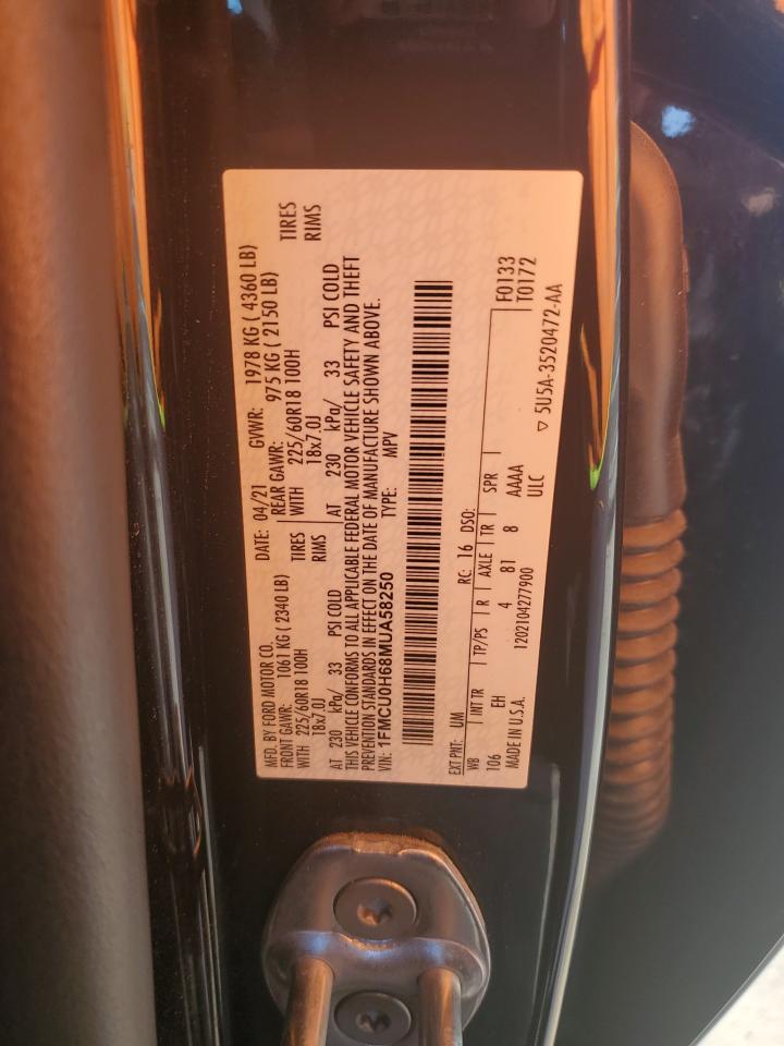 2021 Ford Escape Sel VIN: 1FMCU0H68MUA58250 Lot: 65684114