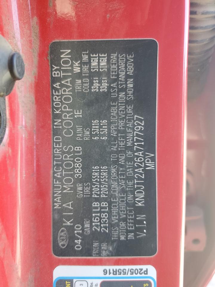 2010 Kia Soul + VIN: KNDJT2A26A7177927 Lot: 68457024