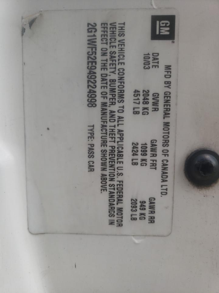 2004 Chevrolet Impala VIN: 2G1WF52E949224998 Lot: 67879064