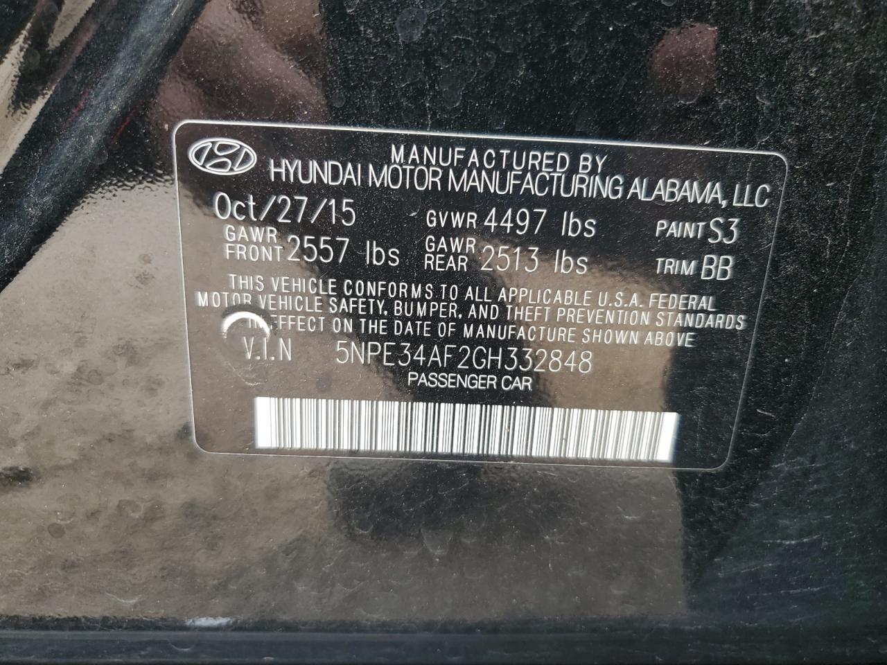 2016 Hyundai Sonata Sport VIN: 5NPE34AF2GH332848 Lot: 65637074