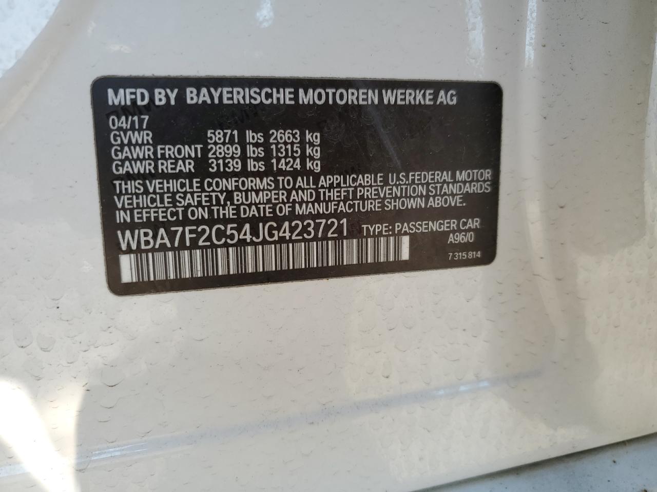 WBA7F2C54JG423721 2018 BMW 750 Xi