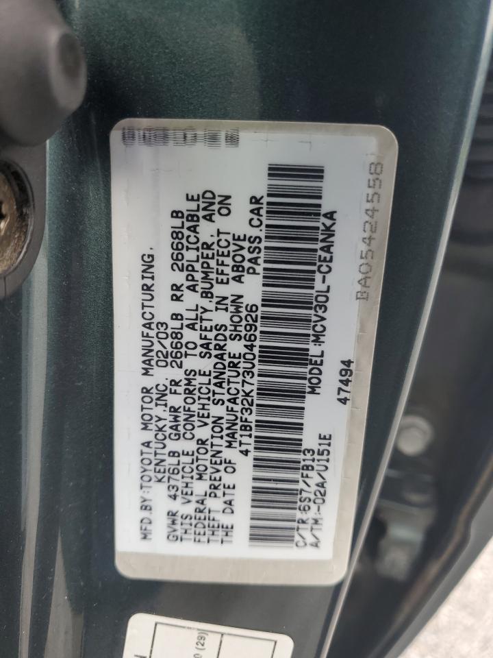 2003 Toyota Camry Le VIN: 4T1BF32K73U046926 Lot: 68822124