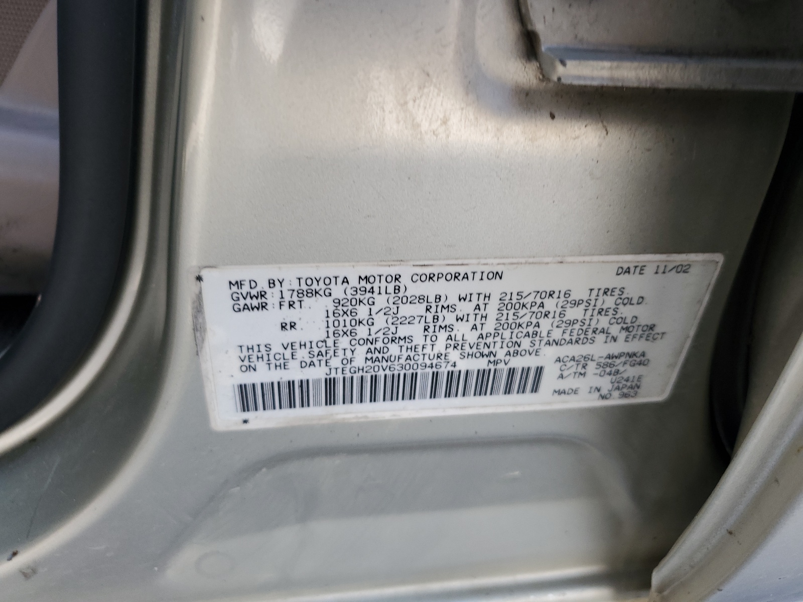 JTEGH20V630094674 2003 Toyota Rav4