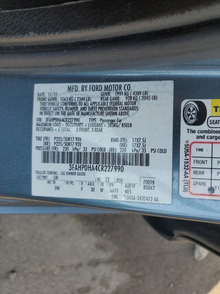 2012 Ford Fusion Se VIN: 3FAHP0HA4CR227990 Lot: 68462094