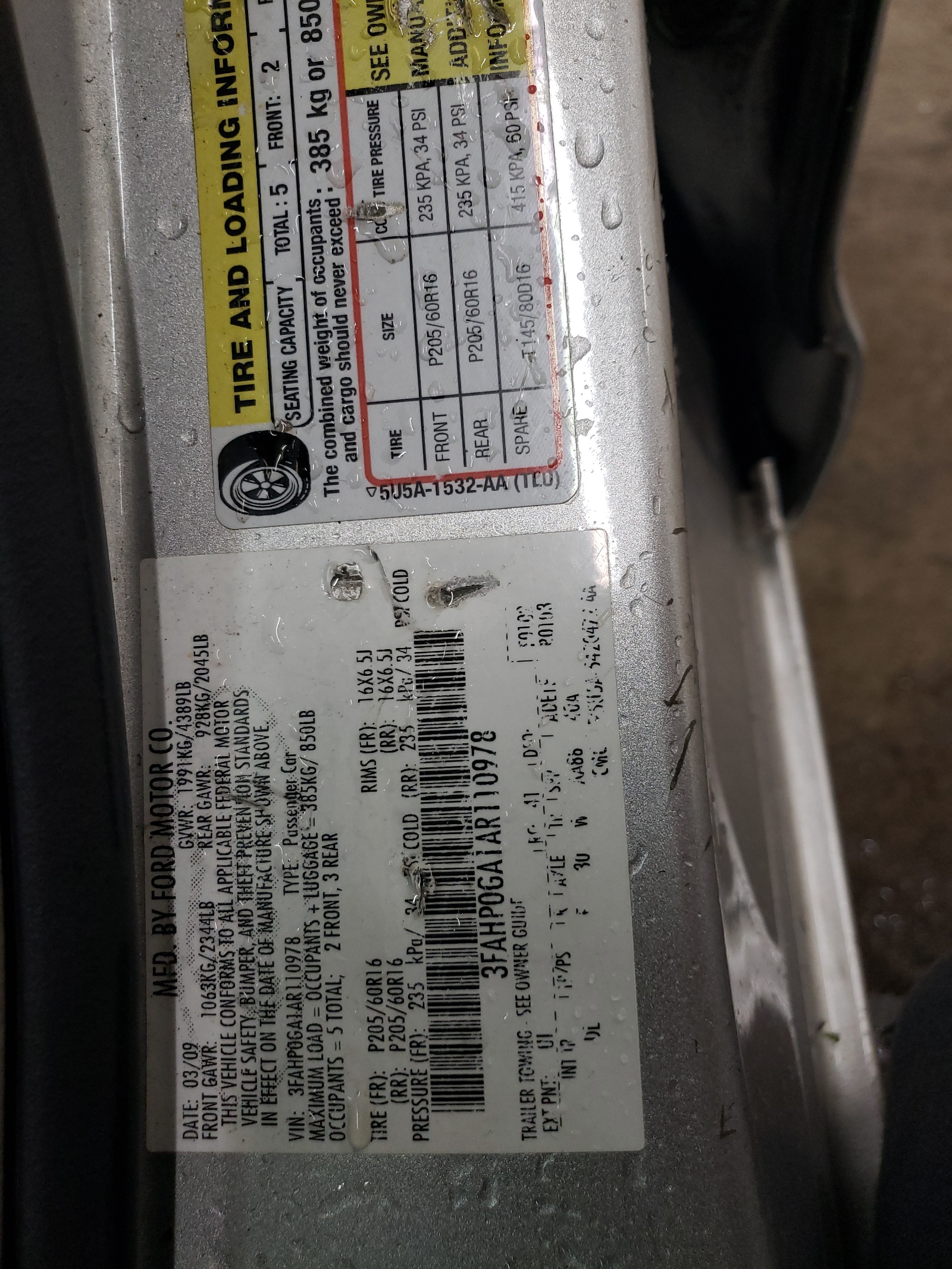 3FAHP0GA1AR110978 2010 Ford Fusion S