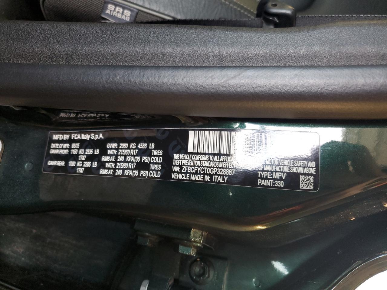 2016 Fiat 500X Trekking VIN: ZFBCFYCT0GP328887 Lot: 67286604