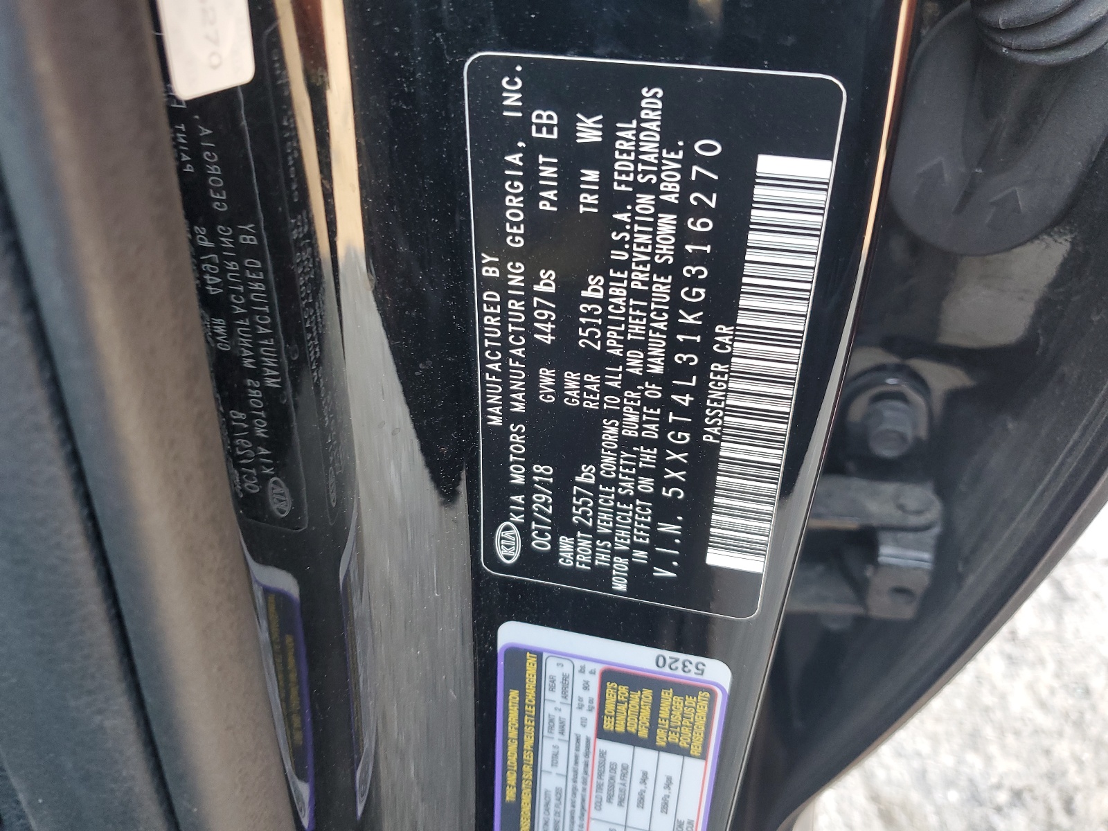 5XXGT4L31KG316270 2019 Kia Optima Lx