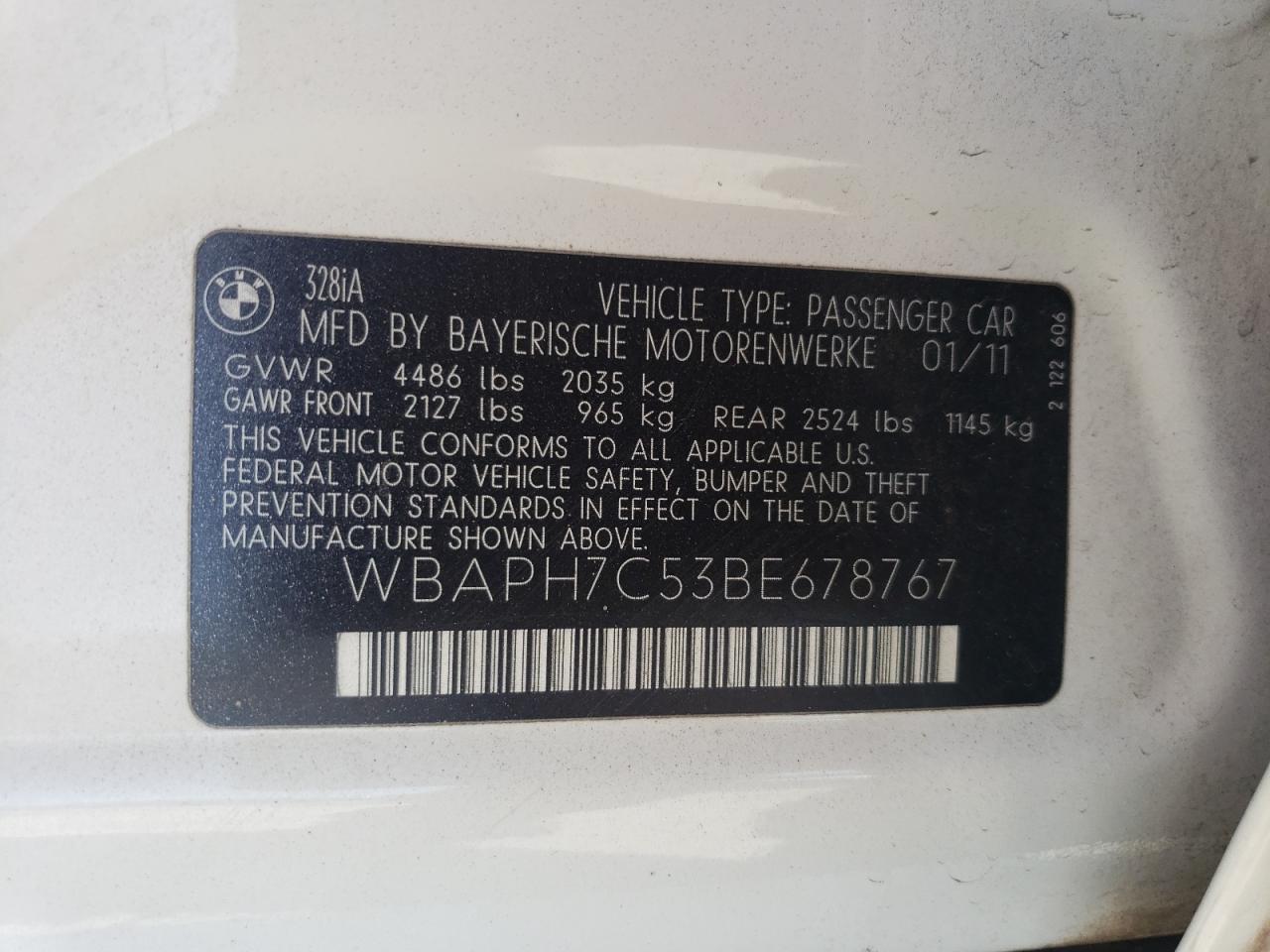 WBAPH7C53BE678767 2011 BMW 328 I