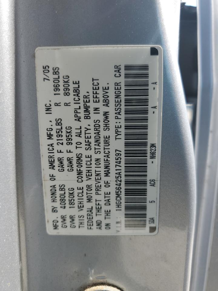 1HGCM56425A174597 2005 Honda Accord Lx