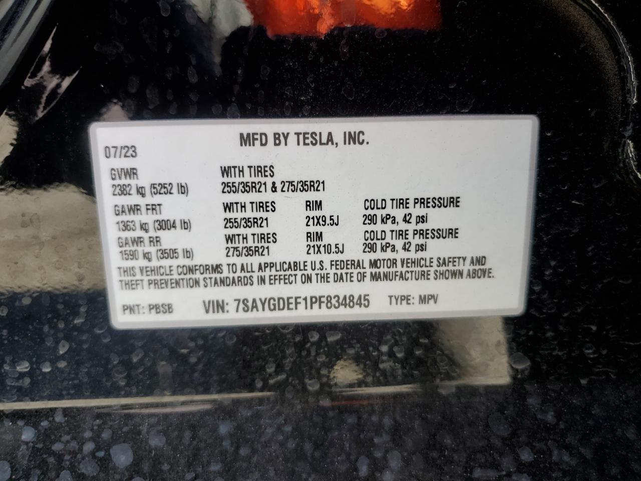 7SAYGDEF1PF834845 2023 Tesla Model Y