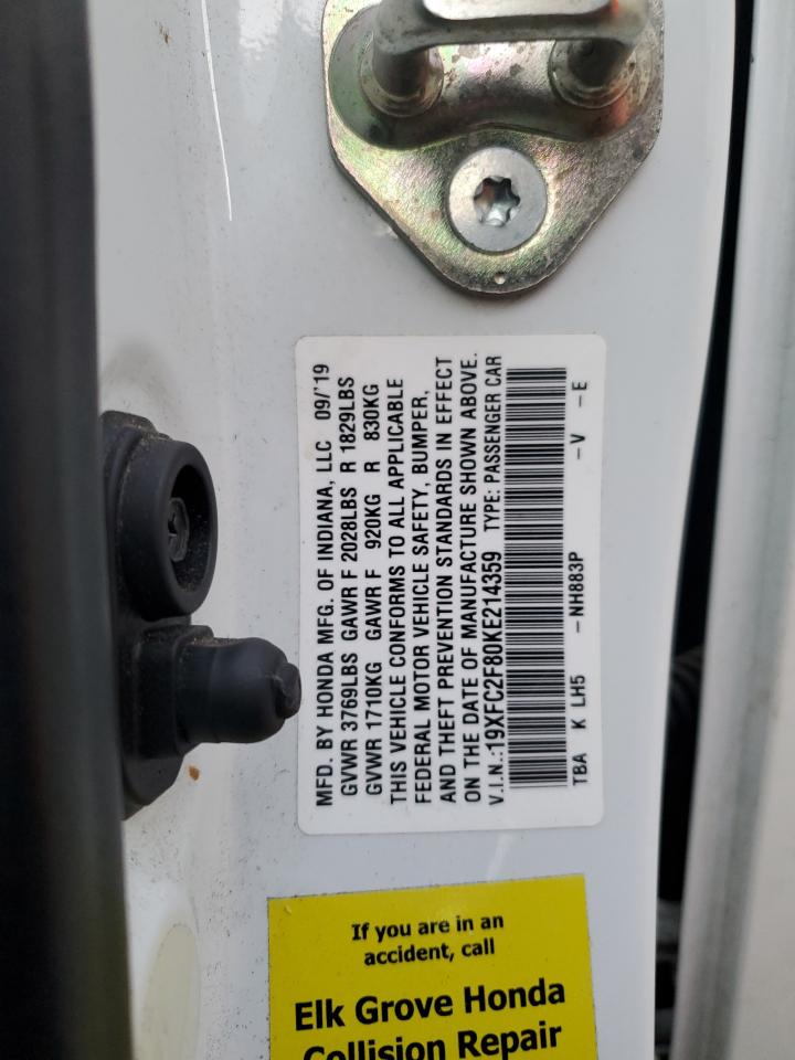 2019 Honda Civic Sport VIN: 19XFC2F80KE214359 Lot: 63593574