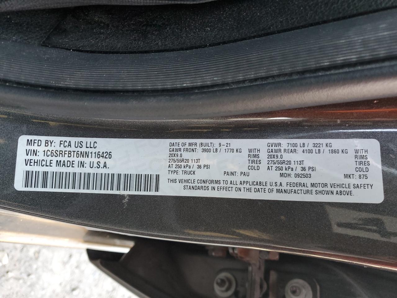 2022 Ram 1500 Big Horn/Lone Star VIN: 1C6SRFBT6NN116426 Lot: 65207024