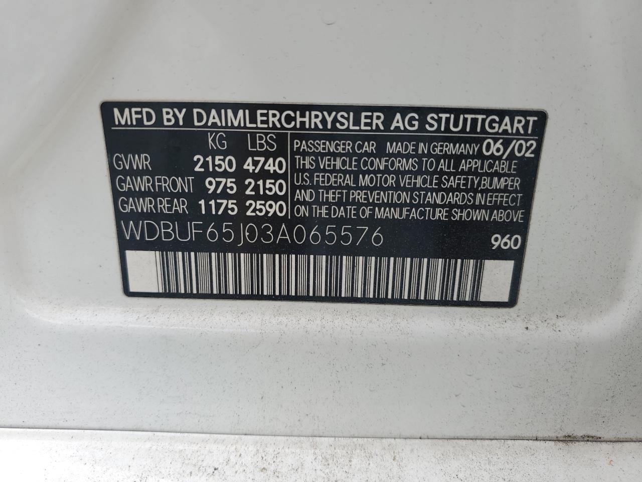 WDBUF65J03A065576 2003 Mercedes-Benz E 320