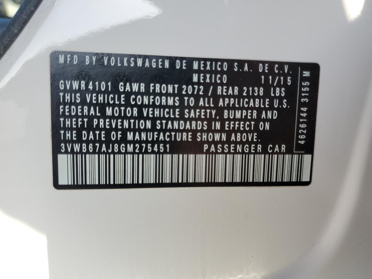 2016 Volkswagen Jetta Se VIN: 3VWB67AJ8GM275451 Lot: 67548534