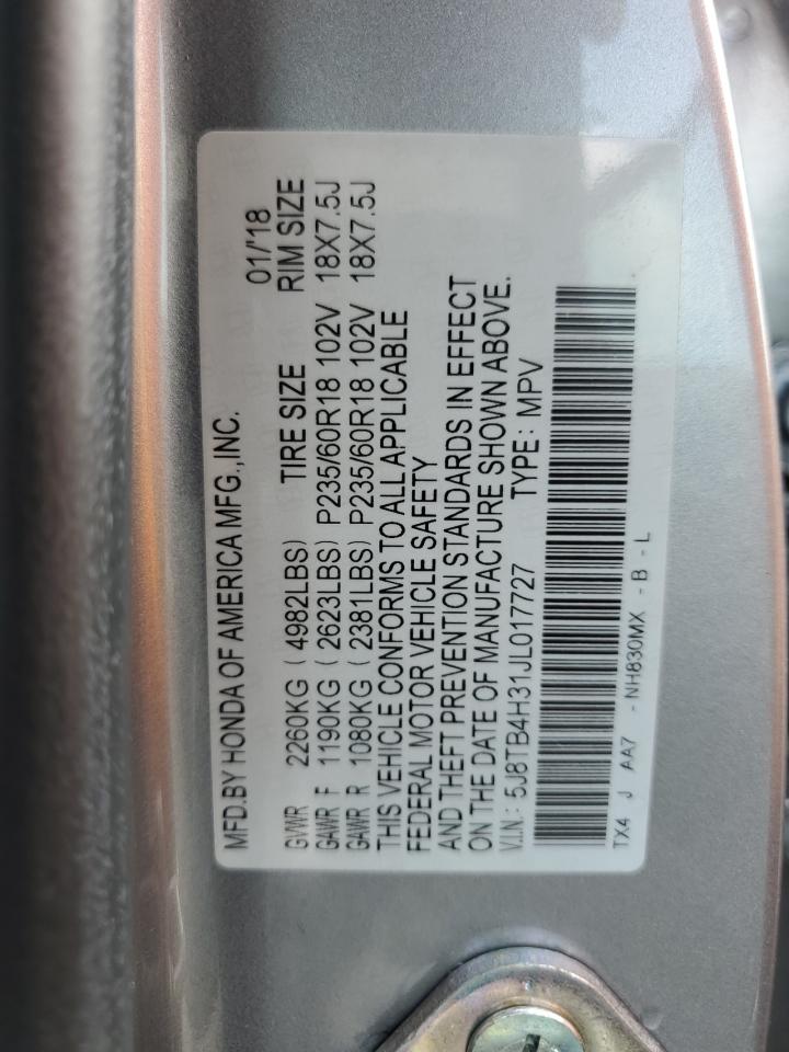 2018 Acura Rdx VIN: 5J8TB4H31JL017727 Lot: 66078834