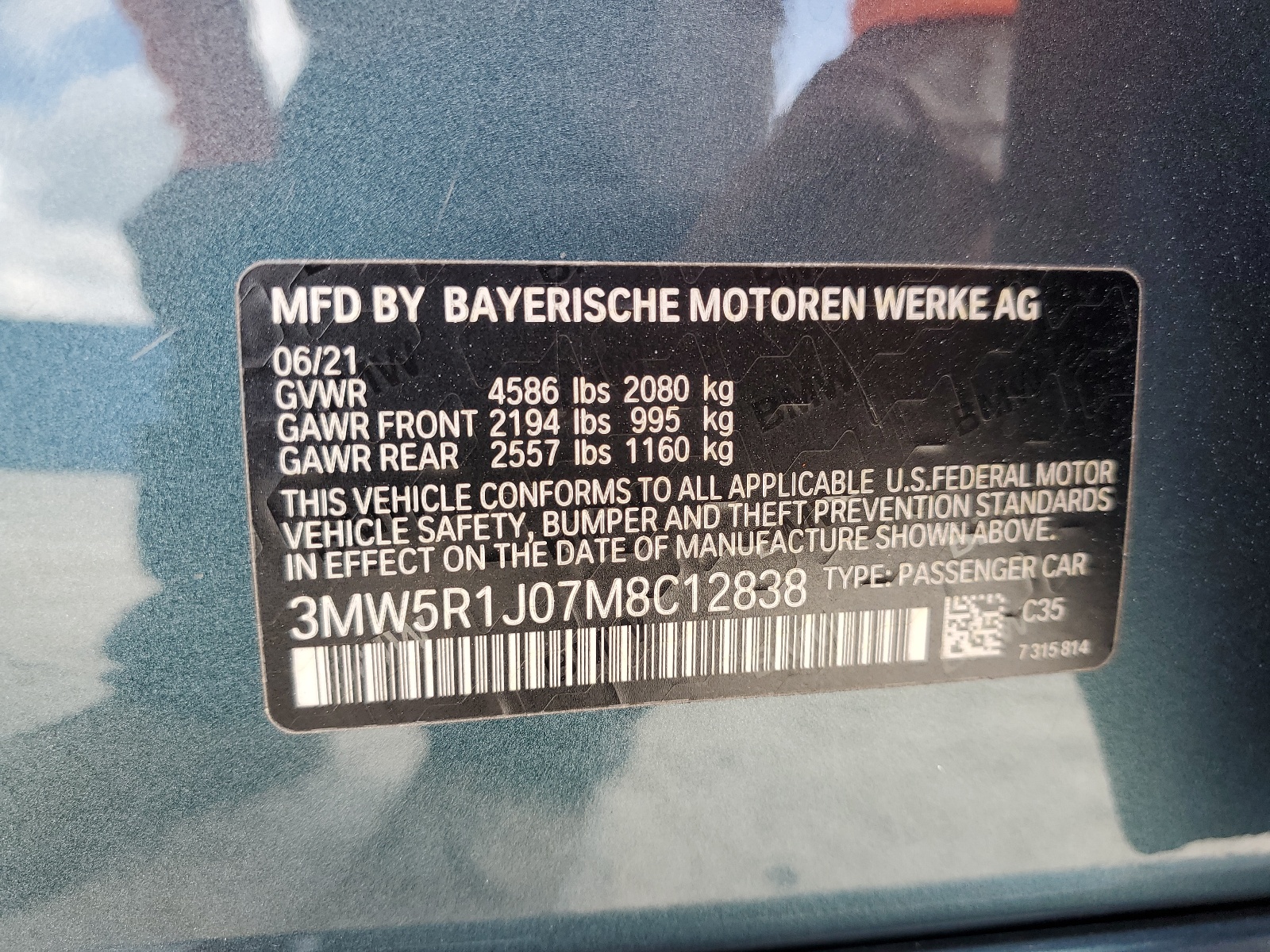 3MW5R1J07M8C12838 2021 BMW 330I