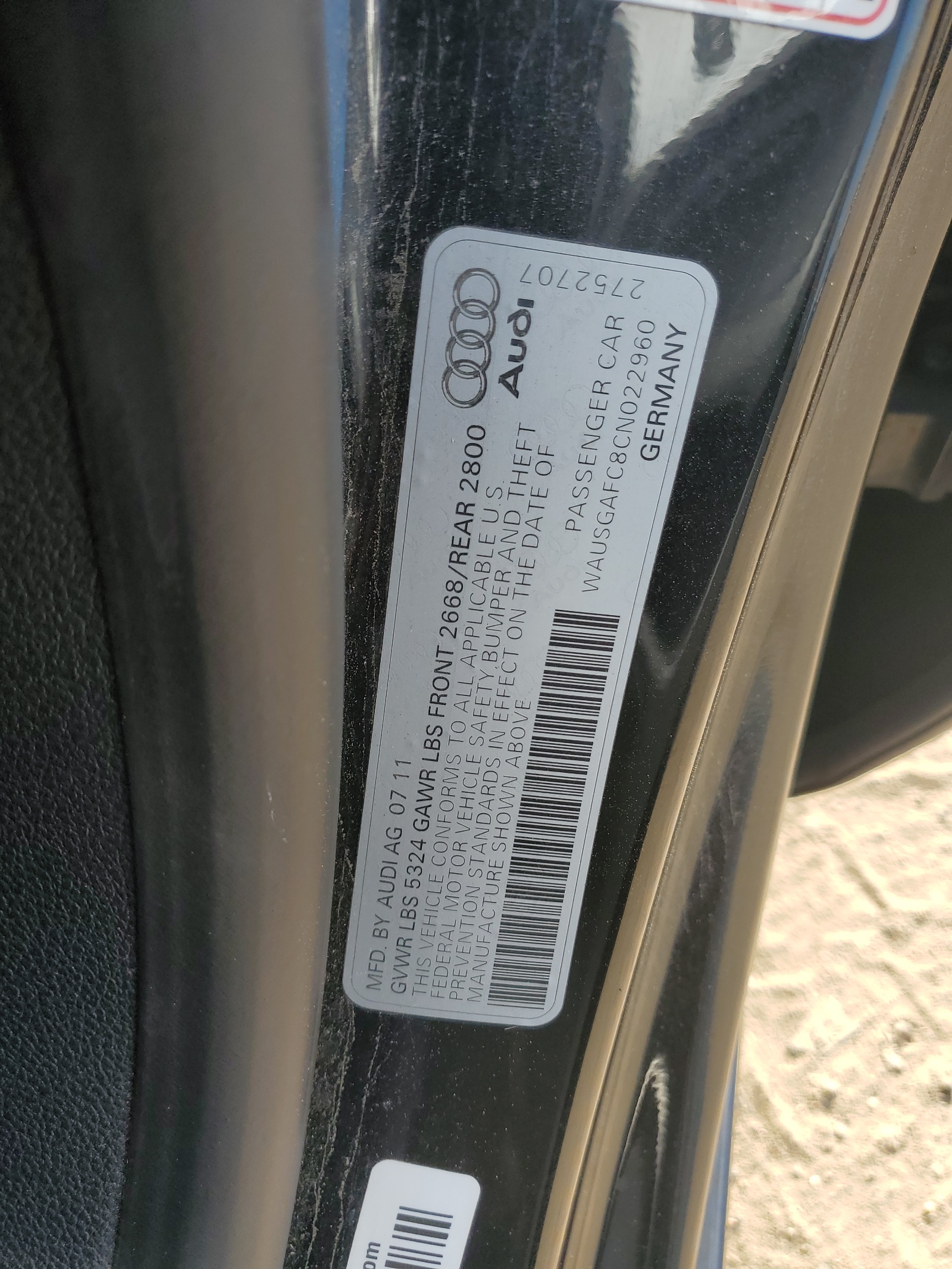 WAUSGAFC8CN022960 2012 Audi A7 Prestige