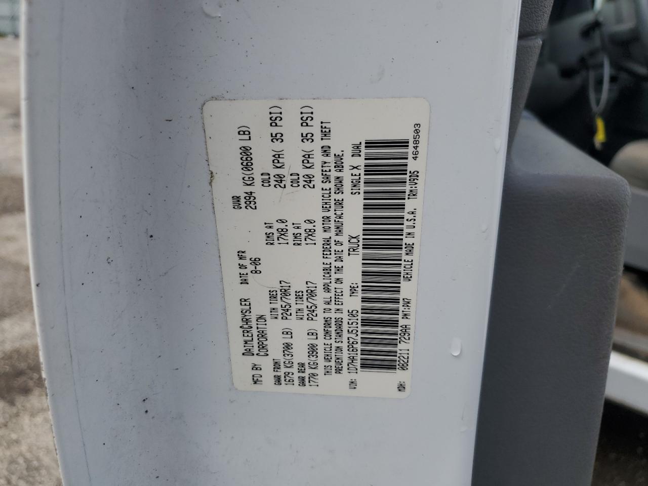 2007 Dodge Ram 1500 St VIN: 1D7HA16P67J515105 Lot: 66284024