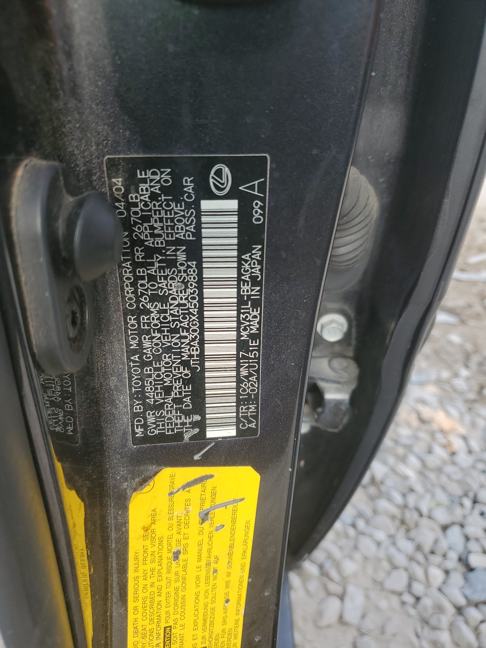 JTHBA30GX45039884 2004 Lexus Es 330