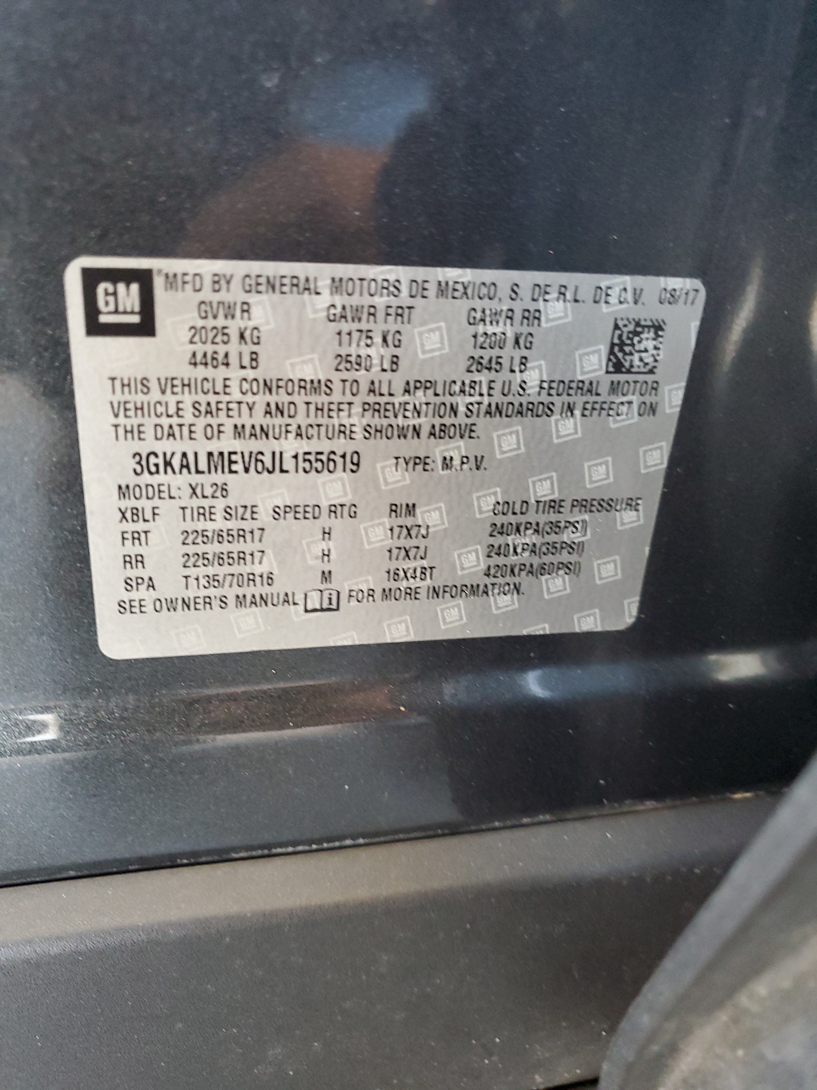 3GKALMEV6JL155619 2018 GMC Terrain Sle