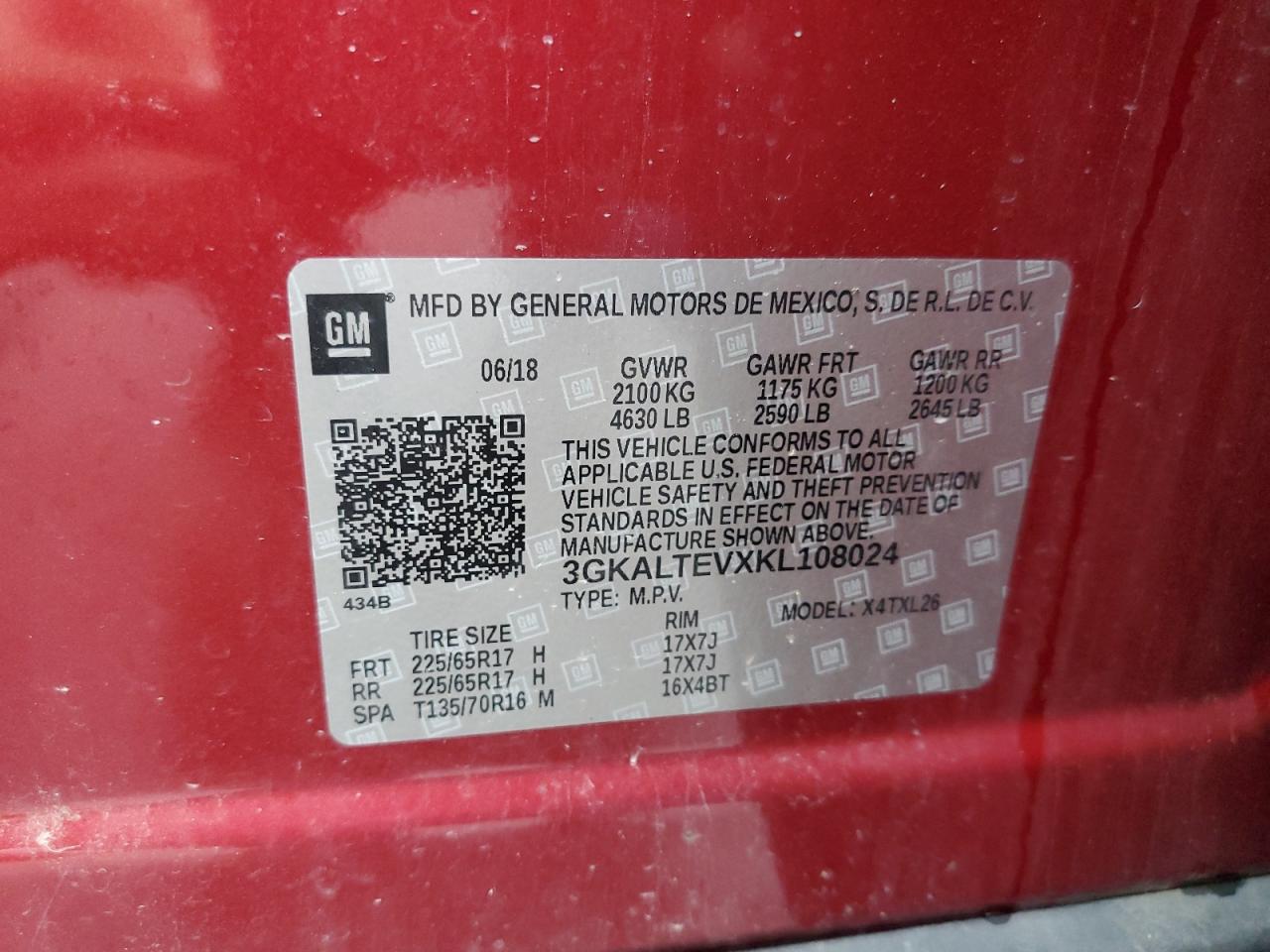 3GKALTEVXKL108024 2019 GMC Terrain Sle