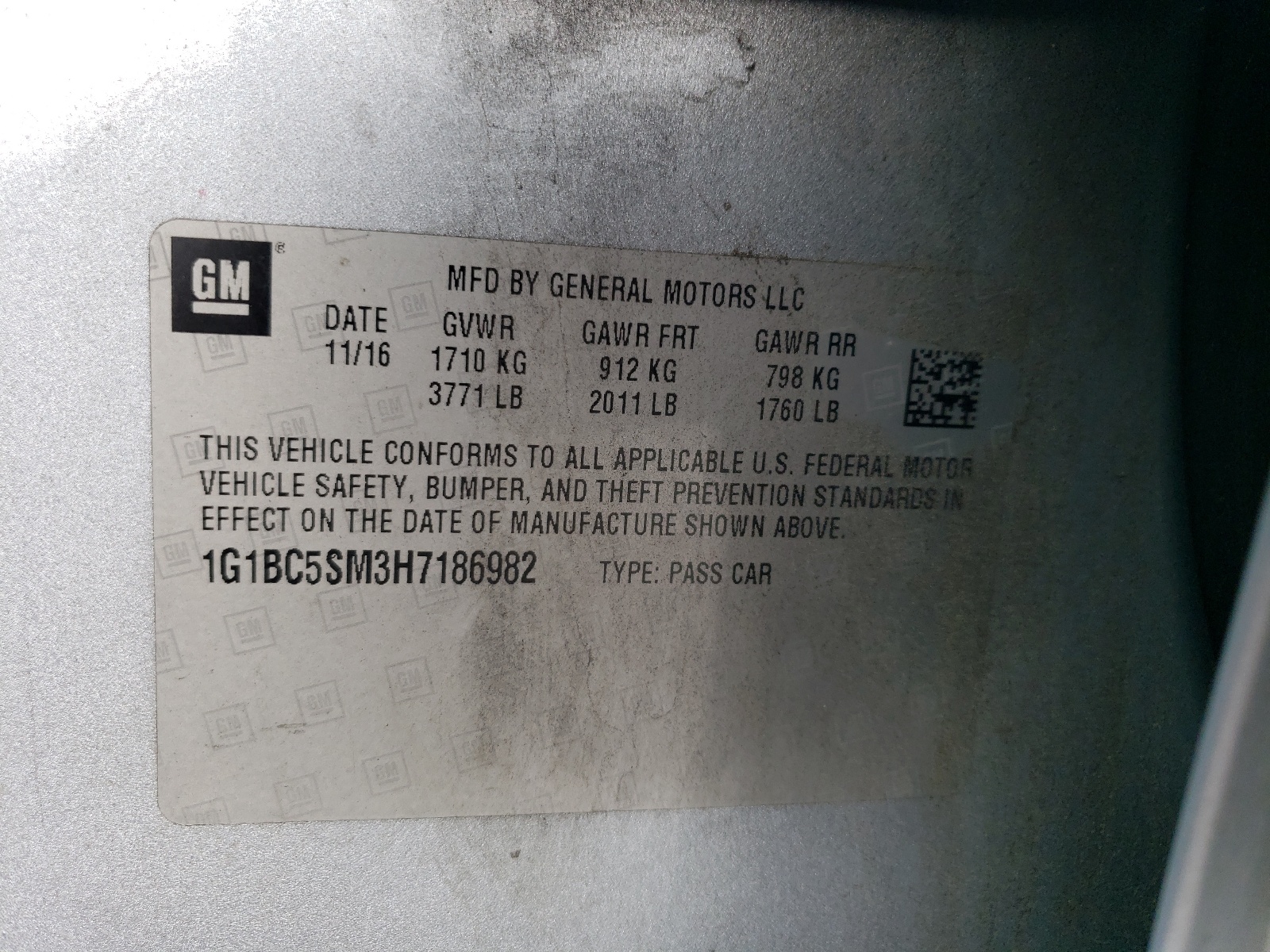 1G1BC5SM3H7186982 2017 Chevrolet Cruze Ls